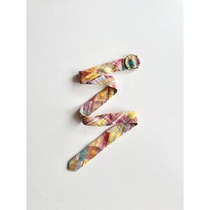 J.CREW Spring 2009 Madras Plaid Cotton Textile Gold Tone Buckle Belt, Size S/M